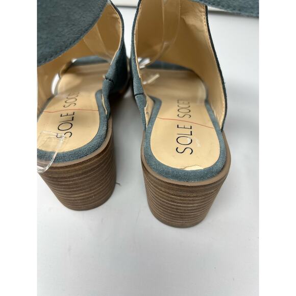 Sole Society Tally Sandals Blue Suede Cutout Peep Toe Ankle Buckle Closure 8M - Picture 10 of 10